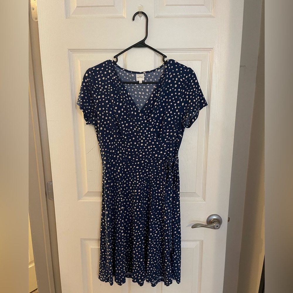Kaileigh Navy Blue and White Polka Dot Wrap Dress